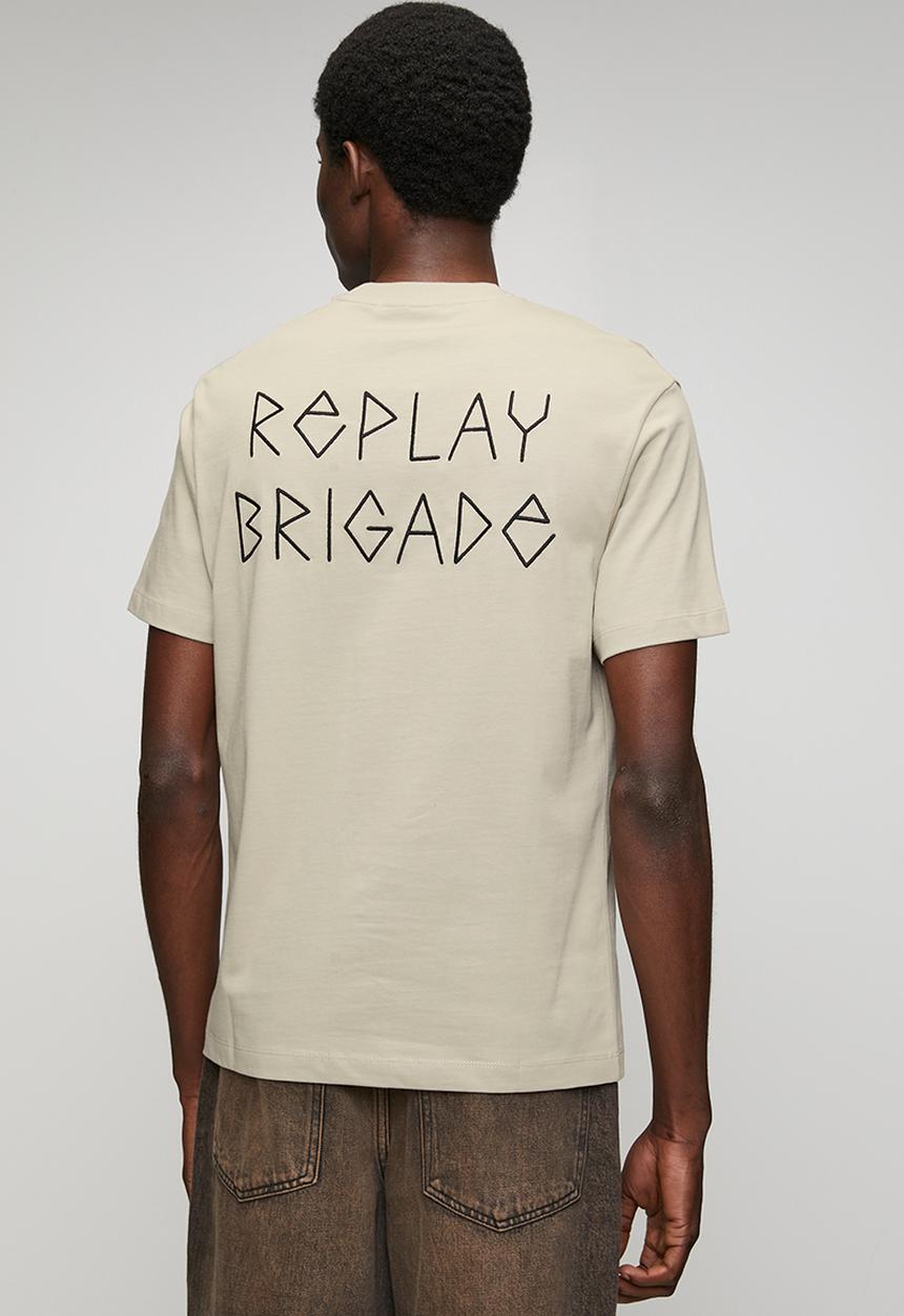 Replay - T-shirt with embossed-effect embroidery - sand