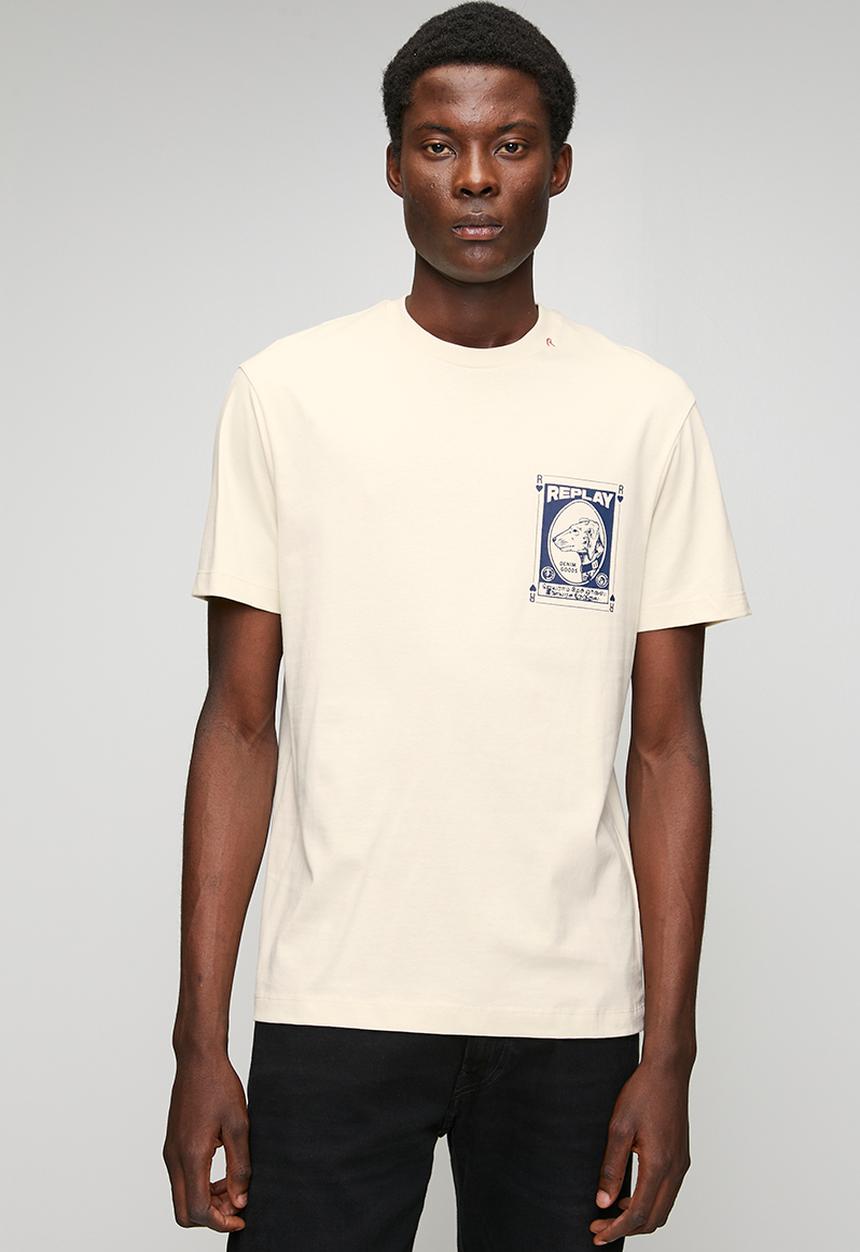 Replay - Crew Neck T-shirt with Vintage Print - Cream
