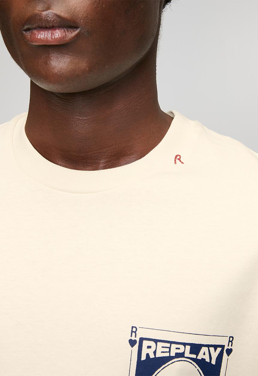 Replay - Crew Neck T-shirt with Vintage Print - Cream