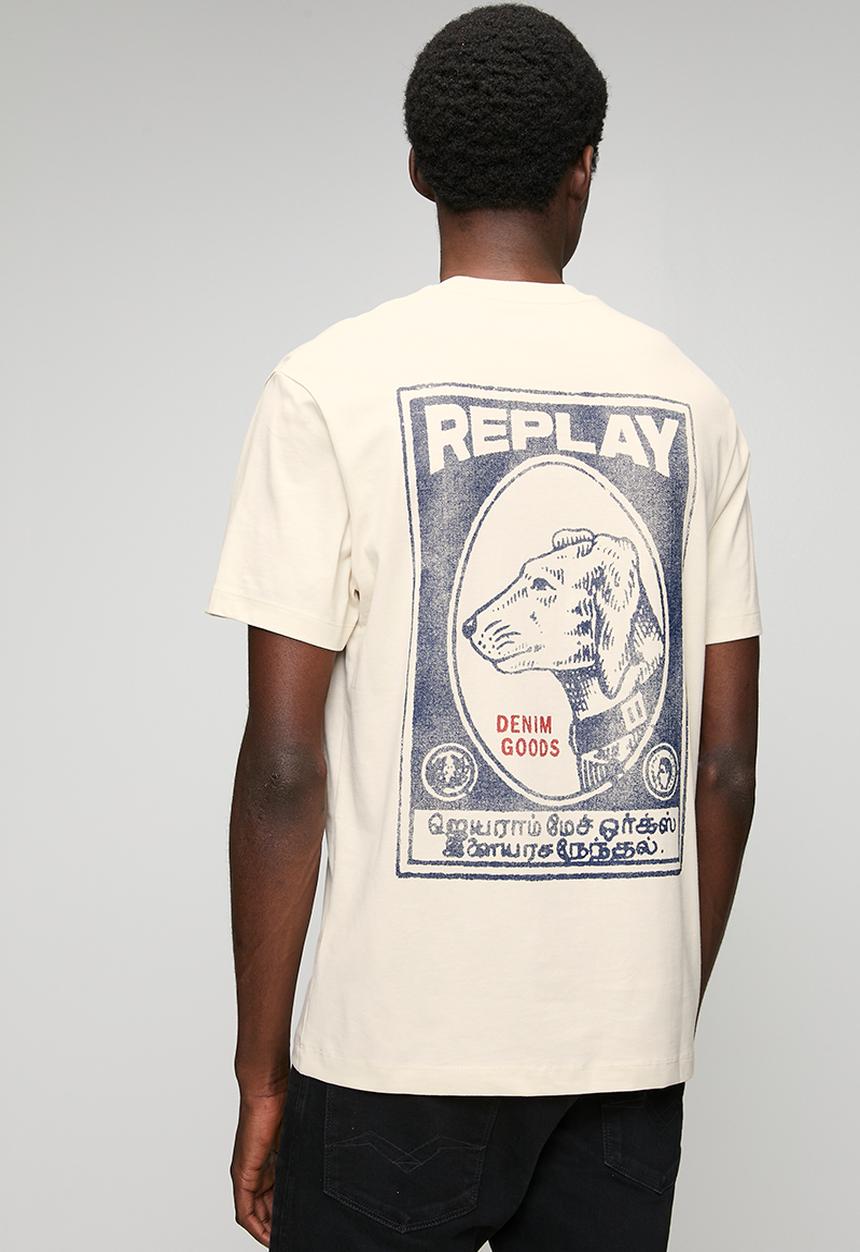 Replay - Crew Neck T-shirt with Vintage Print - Cream