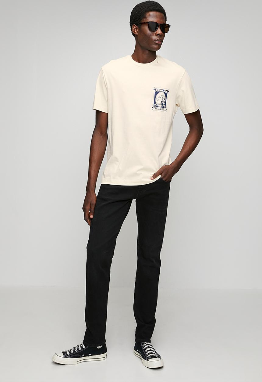 Replay - Crew Neck T-shirt with Vintage Print - Cream