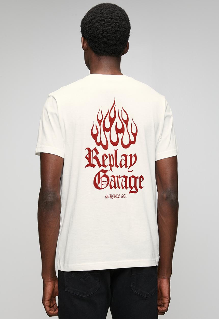 Replay - T-shirt with lettering - natural white