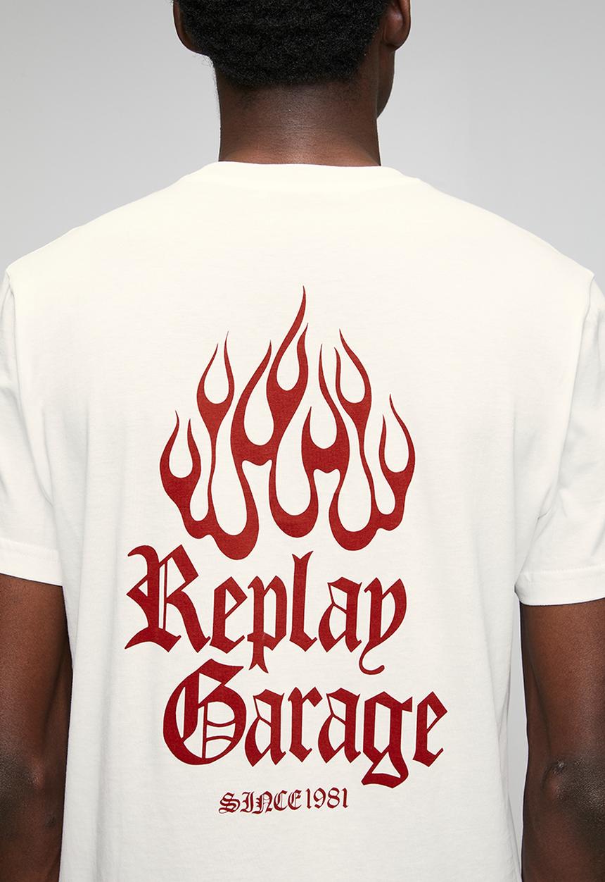 Replay - T-shirt with lettering - natural white