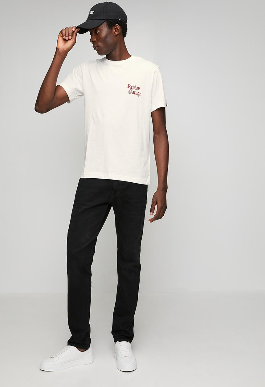 Replay - T-shirt with lettering - natural white