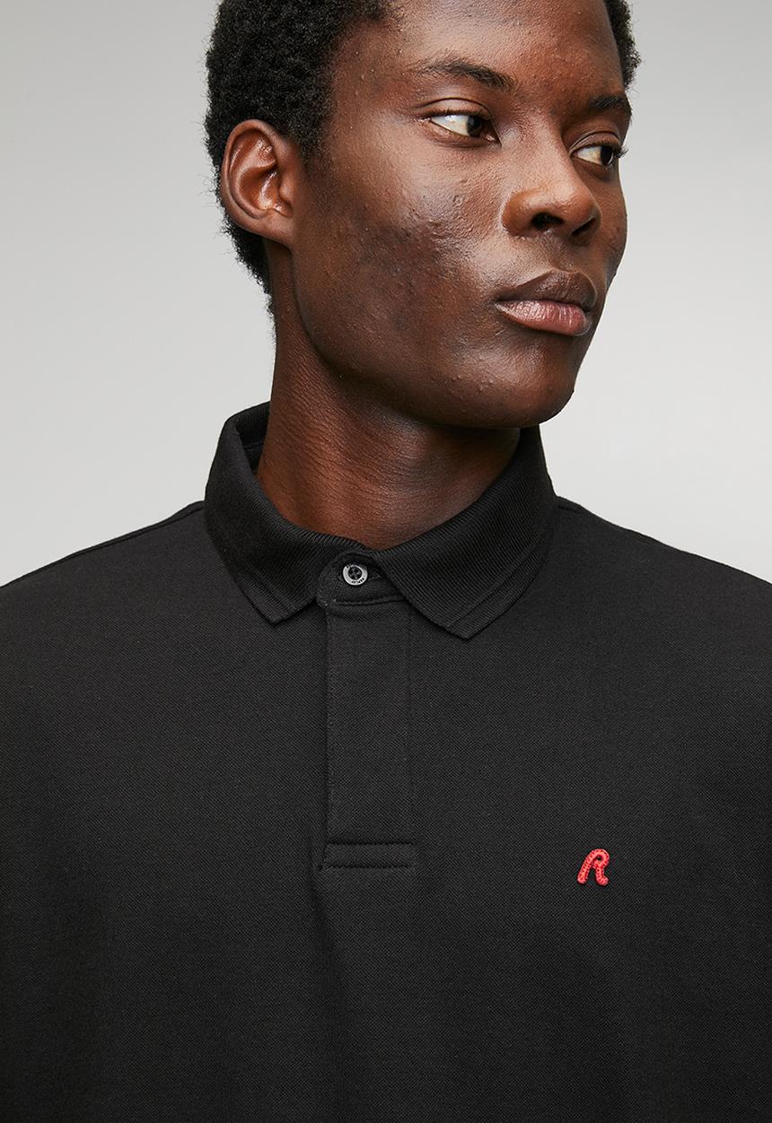 Replay - Cotton Blend Pique Polo Shirt - Black
