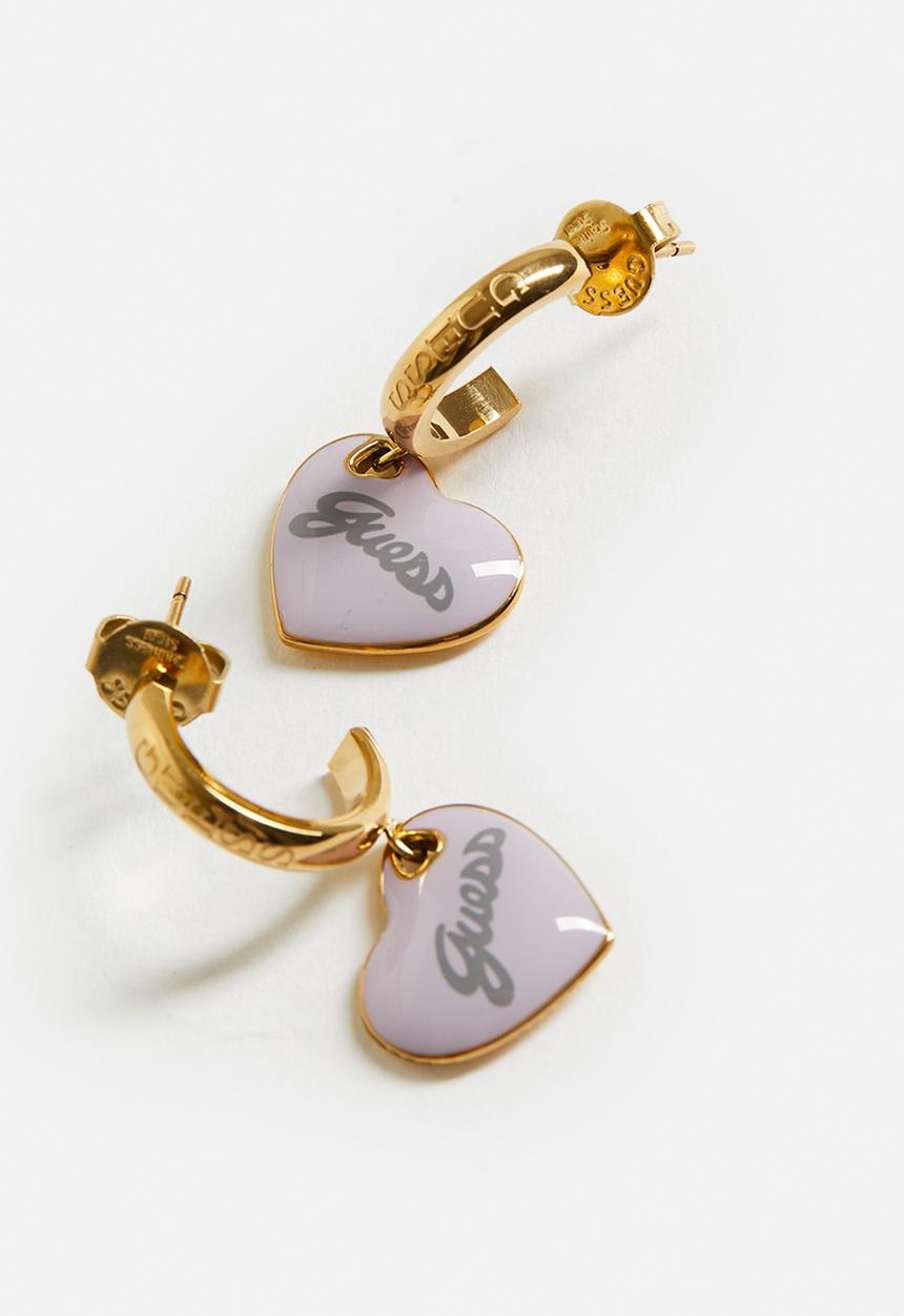 GUESS - Vintage Guess 30Mm Mini Heart Logo Hoops - Gold