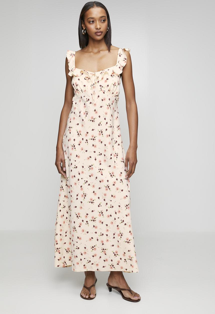 New Look - Ex flrl ruff strappy v midi  - cream