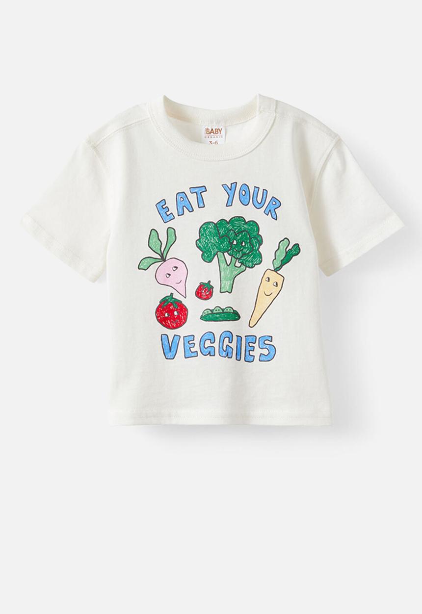 Cotton On - Bobbi Short Sleeve Graphic Tee - Vanilla/Eat Your Veggies