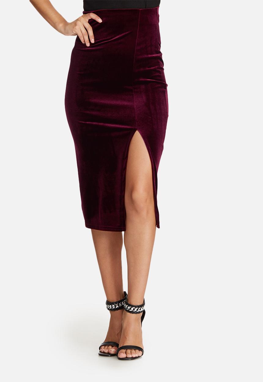 Missguided - Velvet split side midi skirt