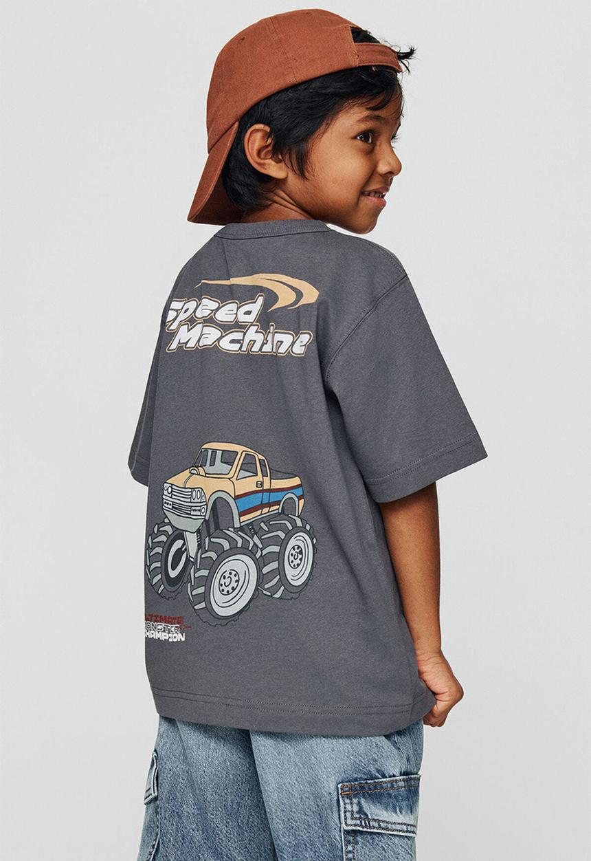 Cotton On - Essentials Graphic Short Sleeve Tee - Rabbit Grey/Speed Machine
