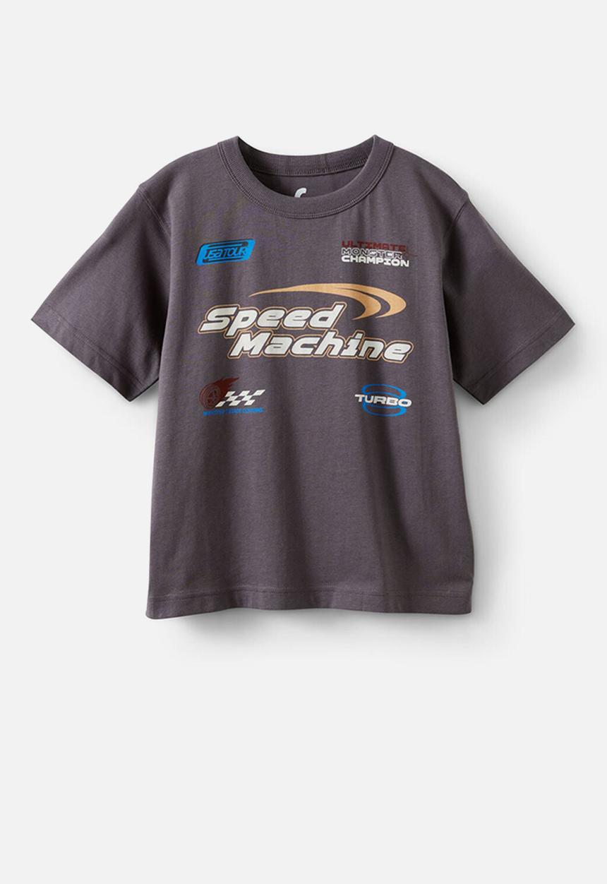 Cotton On - Essentials Graphic Short Sleeve Tee - Rabbit Grey/Speed Machine