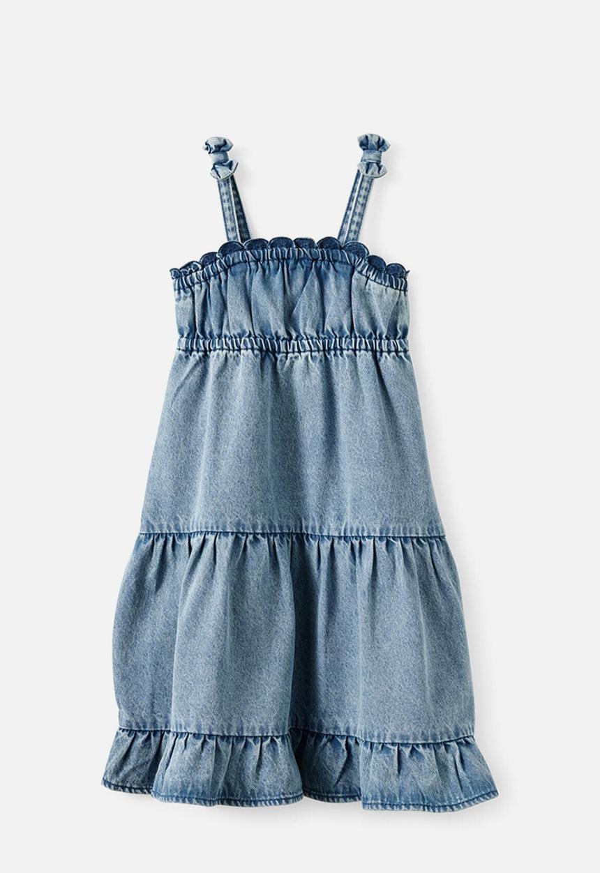 Cotton On - Sleeveless Denim Tiered Dress - Airlie Light Blue