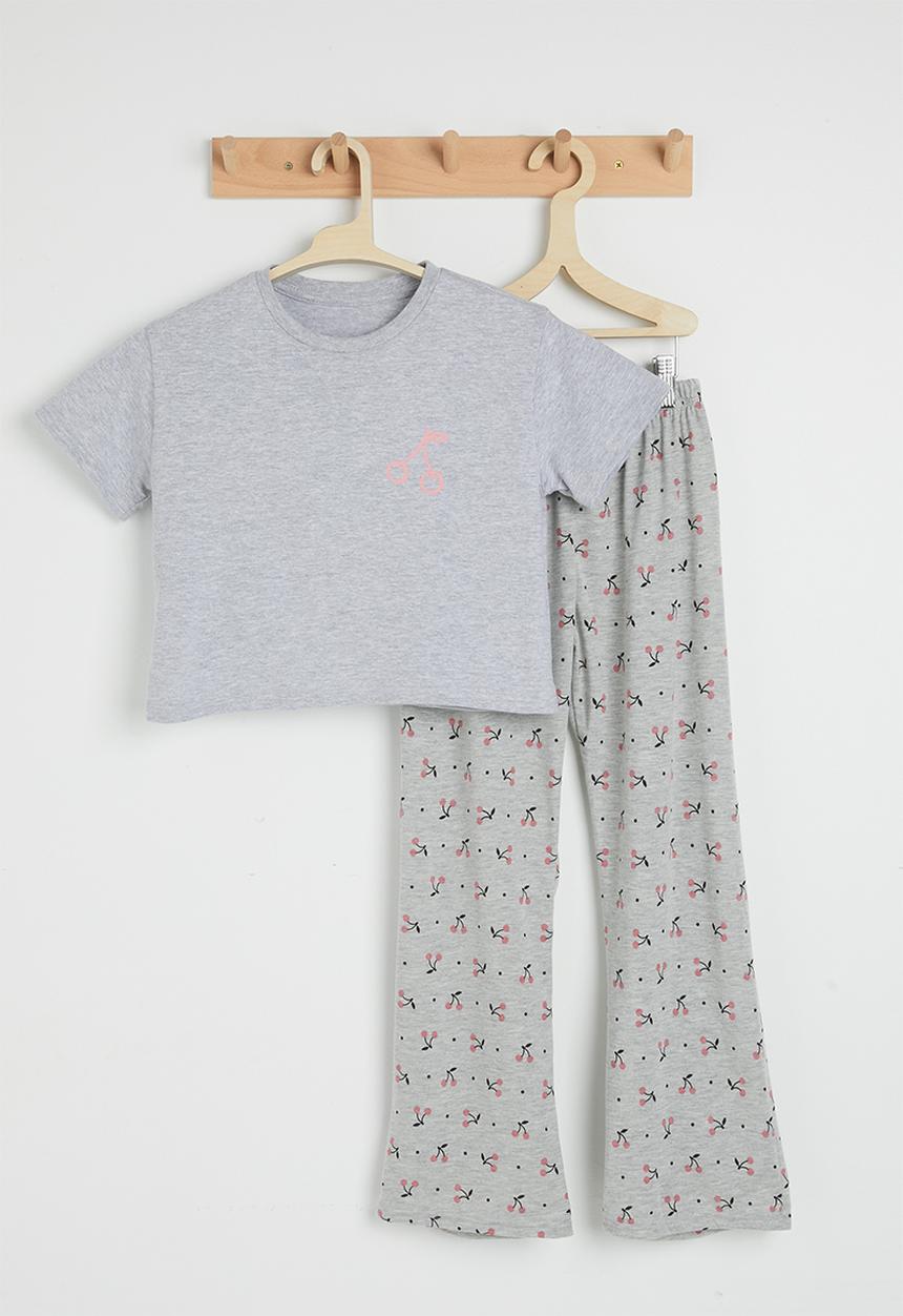Pop Candy - Pj set - grey/cherry aop
