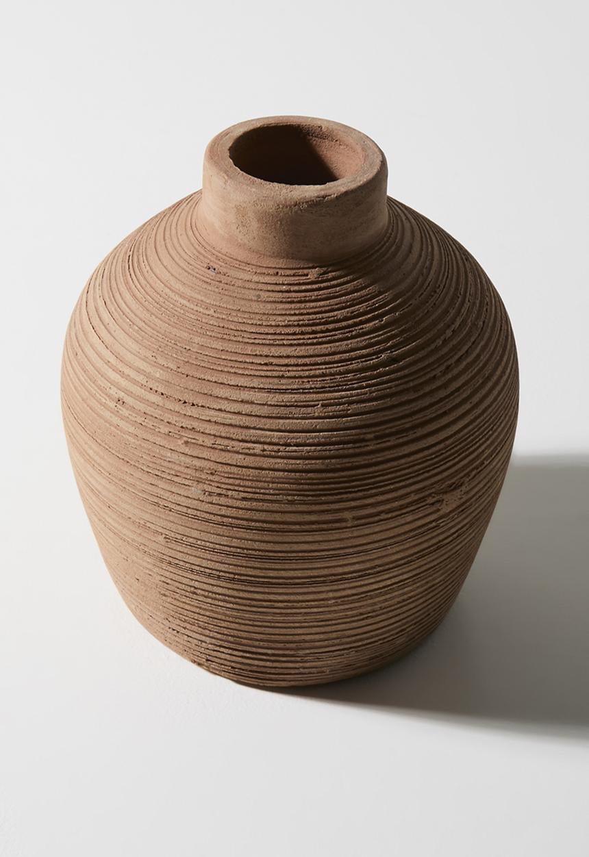 Sixth Floor - Ribbed Terracotta Vase Natural