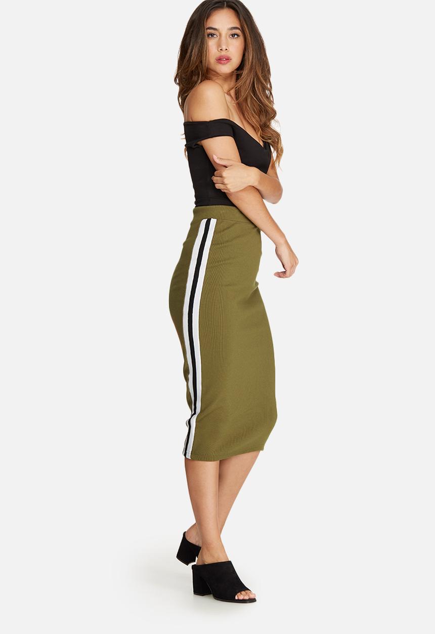 Missguided - Rib side stripe midi skirt