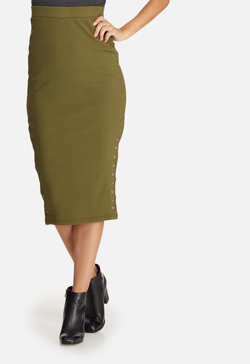 Missguided - Double popper ribbed midi skirt