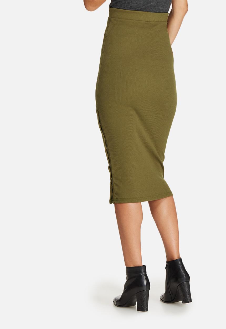 Missguided - Double popper ribbed midi skirt