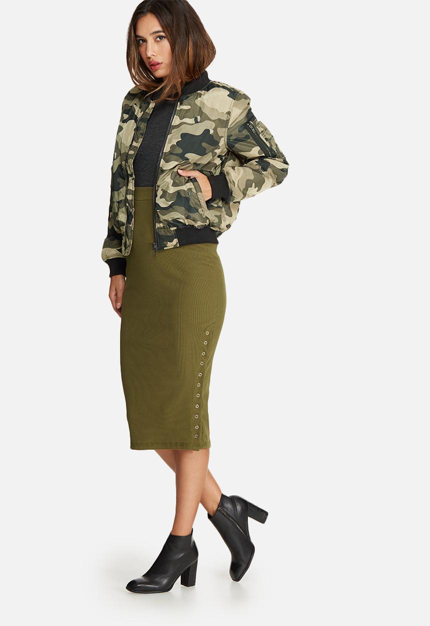 Missguided - Double popper ribbed midi skirt