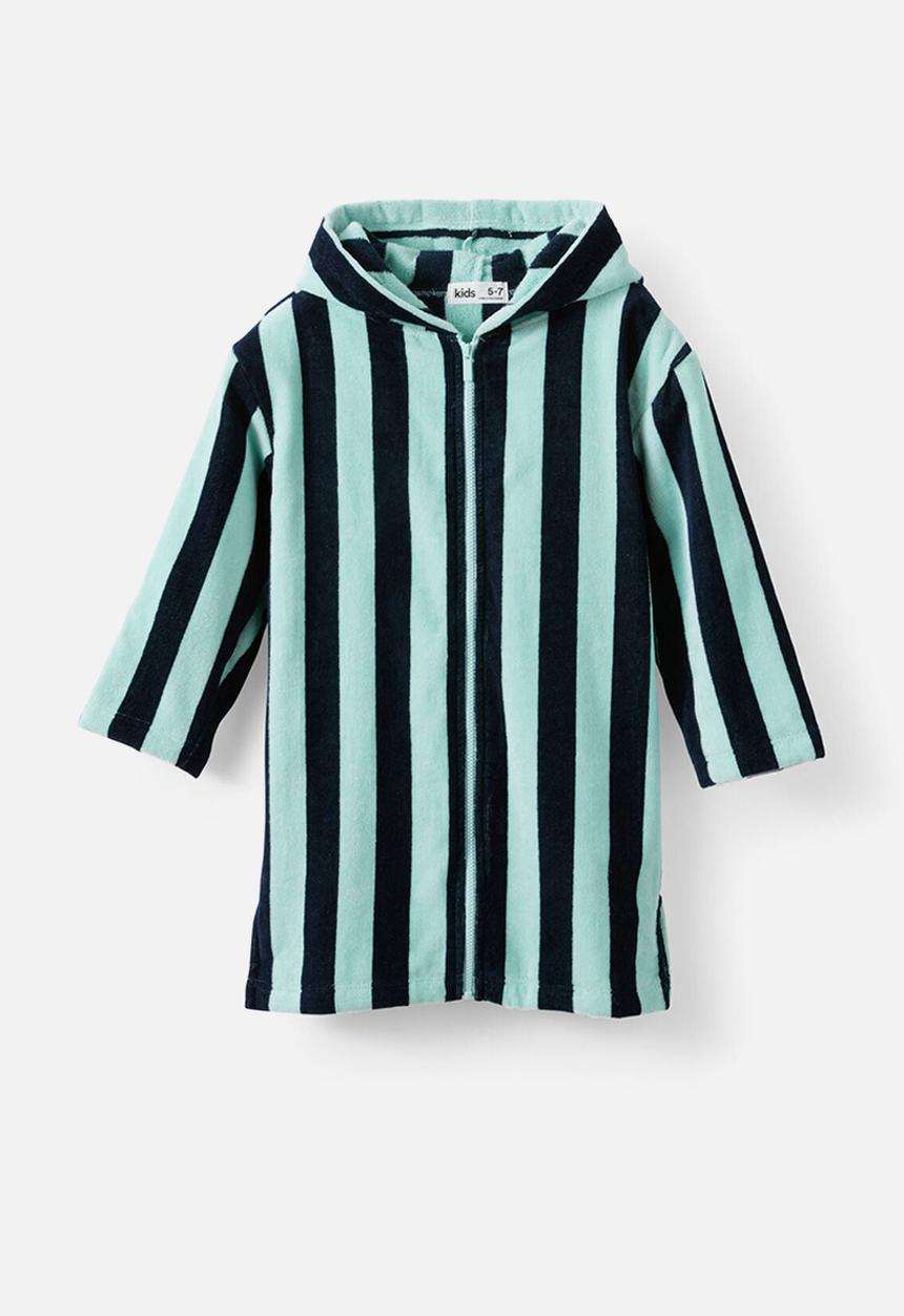 Cotton On - Kids Zip Thru Hooded Towel - Squid Ink/Aquamarine Bold Stripe