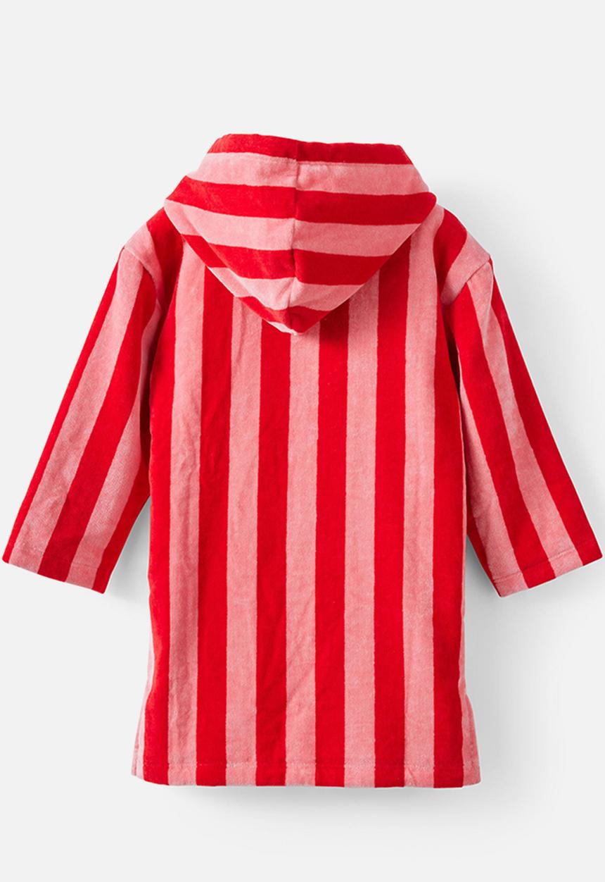 Cotton On - Kids Zip Thru Hooded Towel - Sunkissed/Varsity Red Bold Stripe