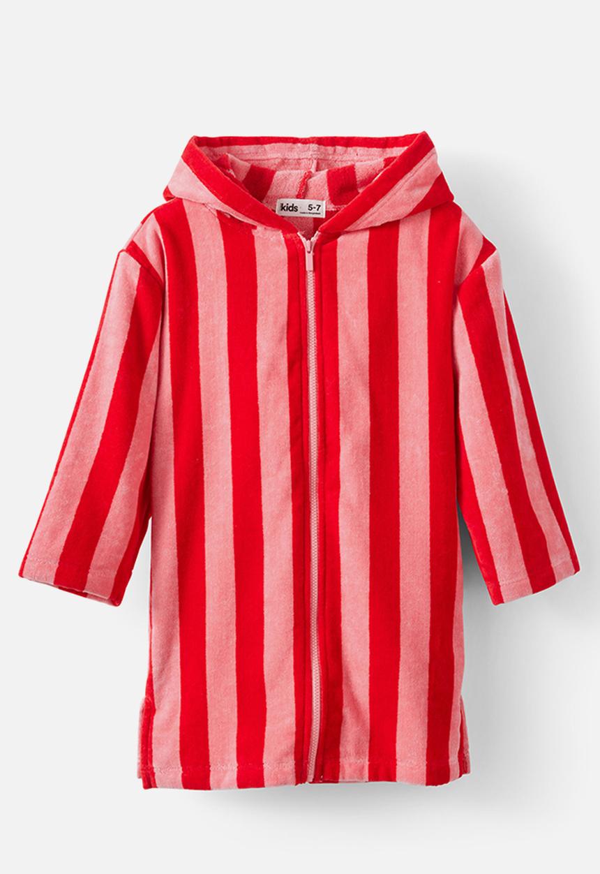 Cotton On - Kids Zip Thru Hooded Towel - Sunkissed/Varsity Red Bold Stripe