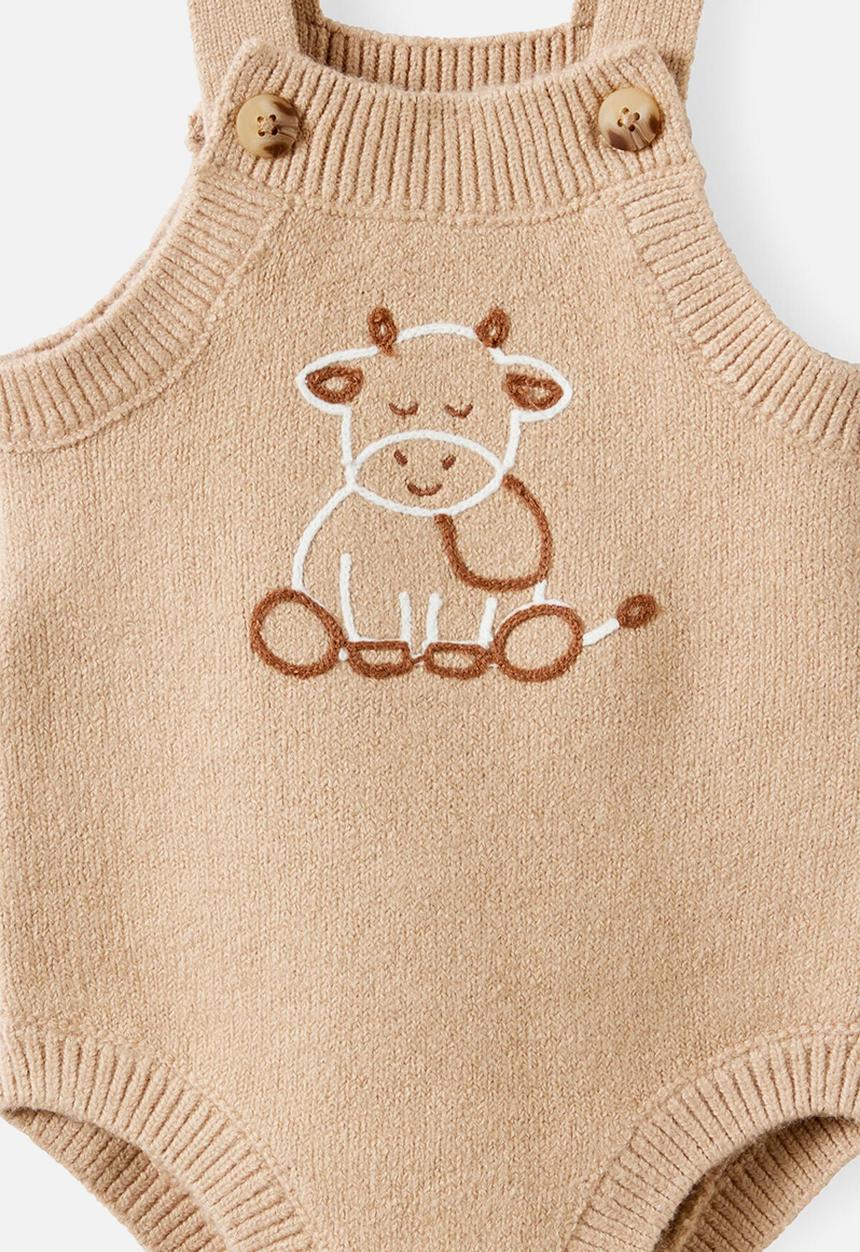 Cotton On - Organic Knit Bubbysuit - Latte Cream/Cow