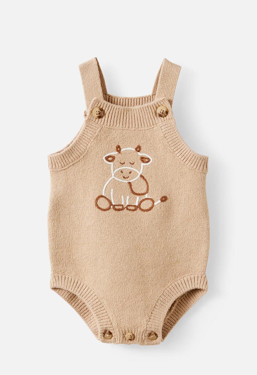 Cotton On - Organic Knit Bubbysuit - Latte Cream/Cow