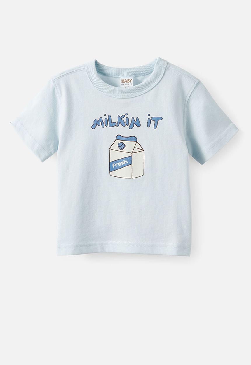 Cotton On - Bobbi Short Sleeve Graphic Tee - Blue Whisper/Milkin It