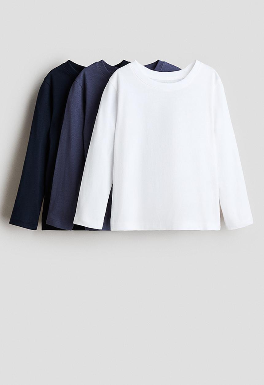 H&M - 3-Pack long-sleeved T-shirts - white/blue