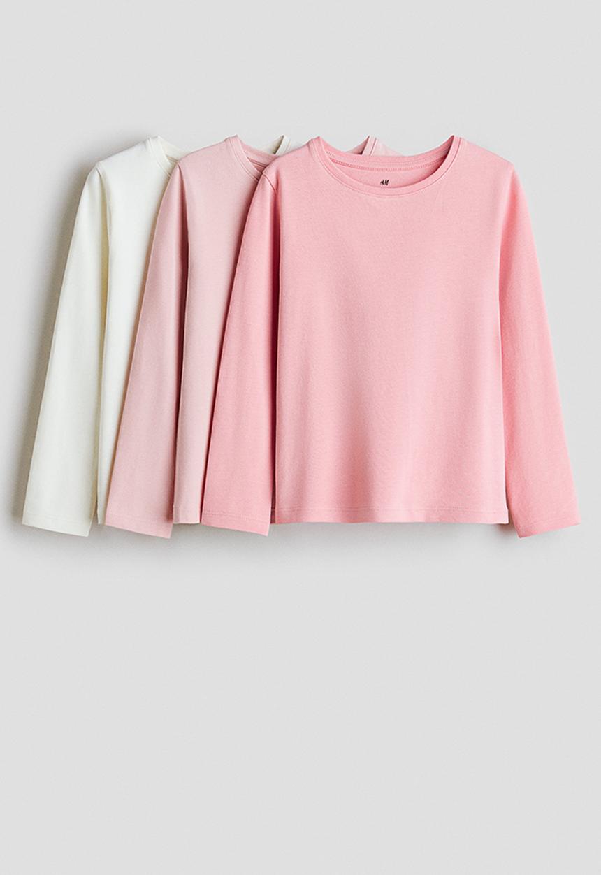 H&M - 3-Pack long-sleeved tops - pink/white