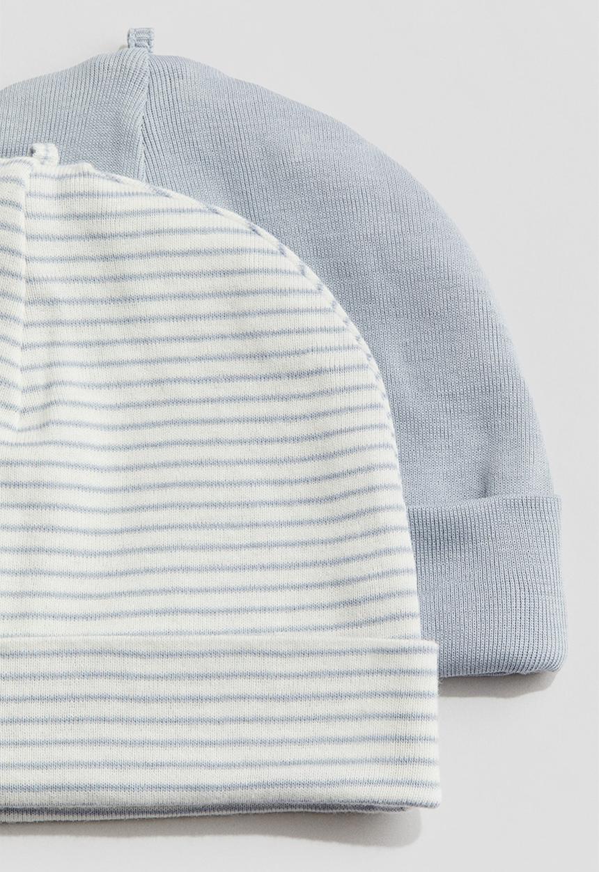 H&M - 2-Pack cotton beanies - light dusty blue/striped