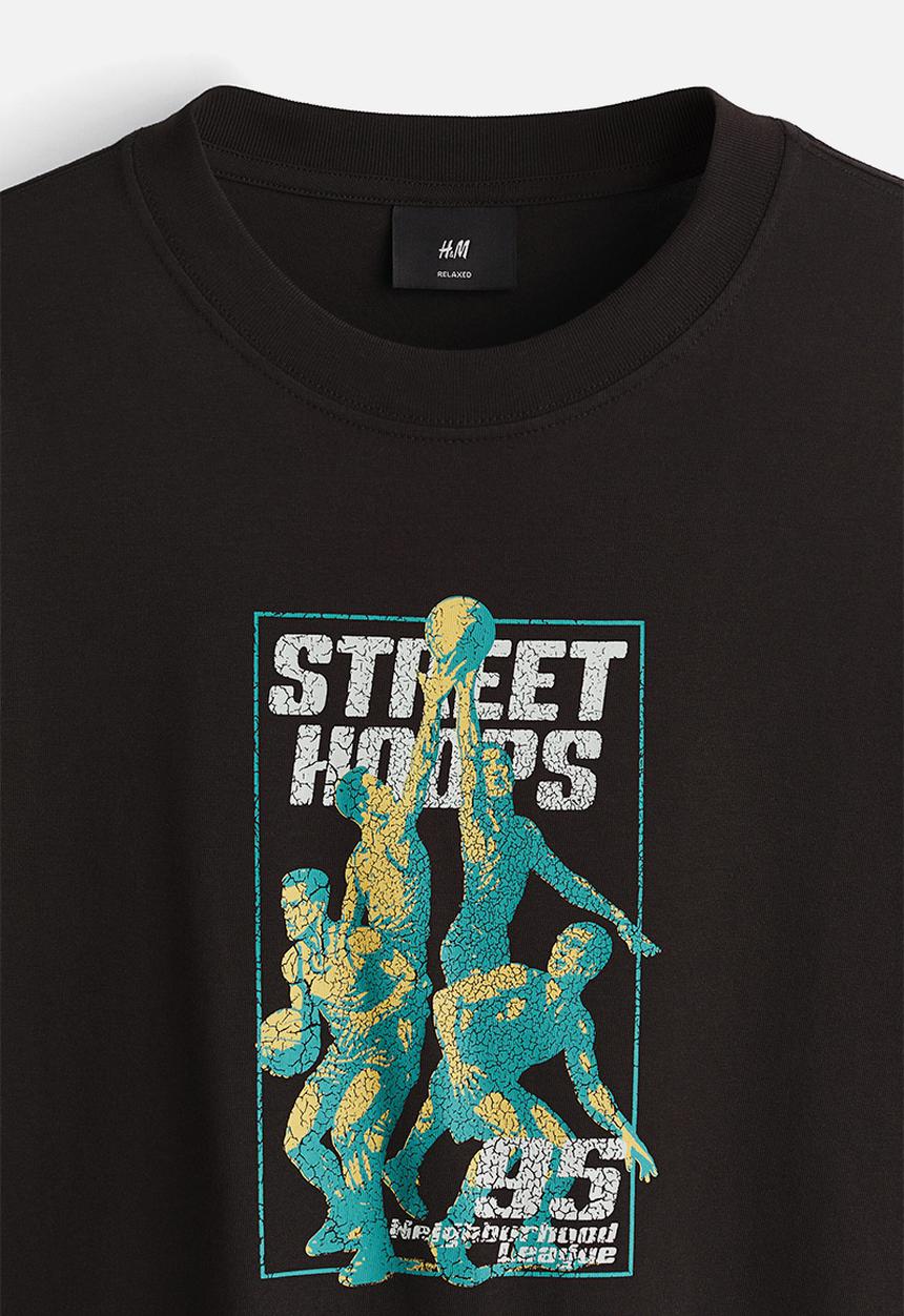 H&M - Loose fit printed t-shirt - brown/street hoops