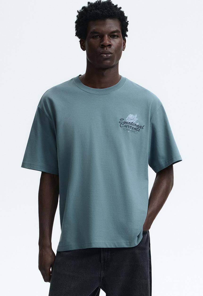 H&M - Loose fit printed t-shirt - turquoise/emotional currents