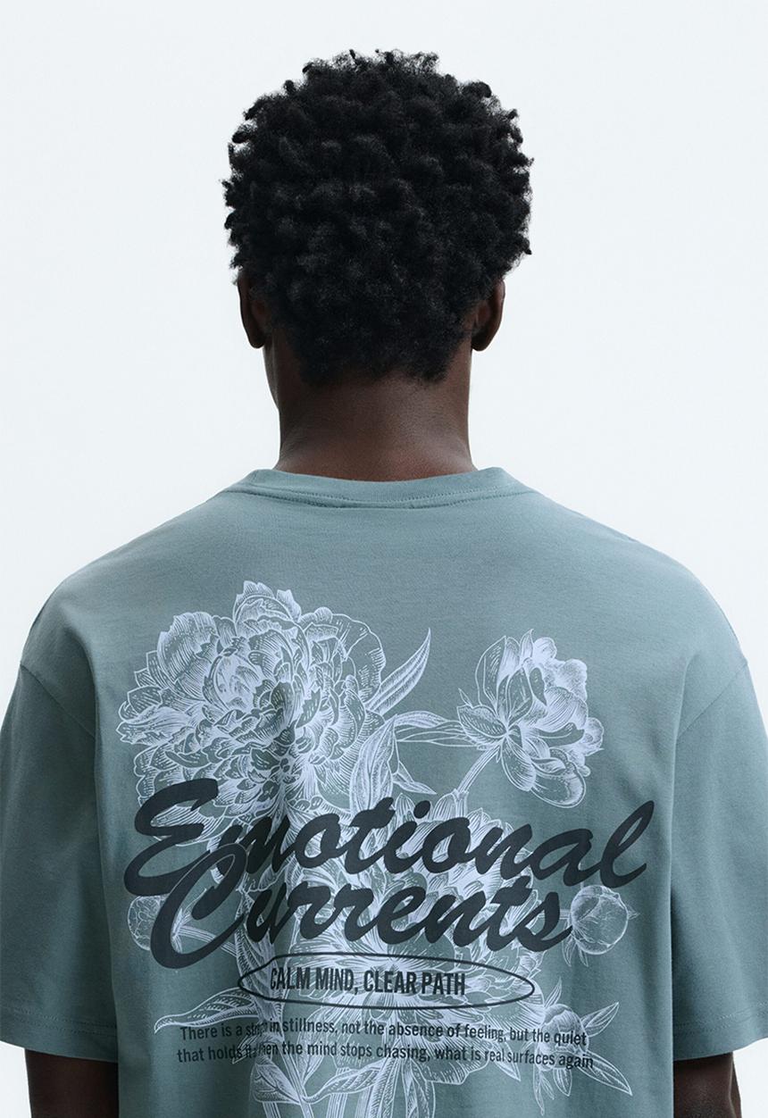 H&M - Loose fit printed t-shirt - turquoise/emotional currents