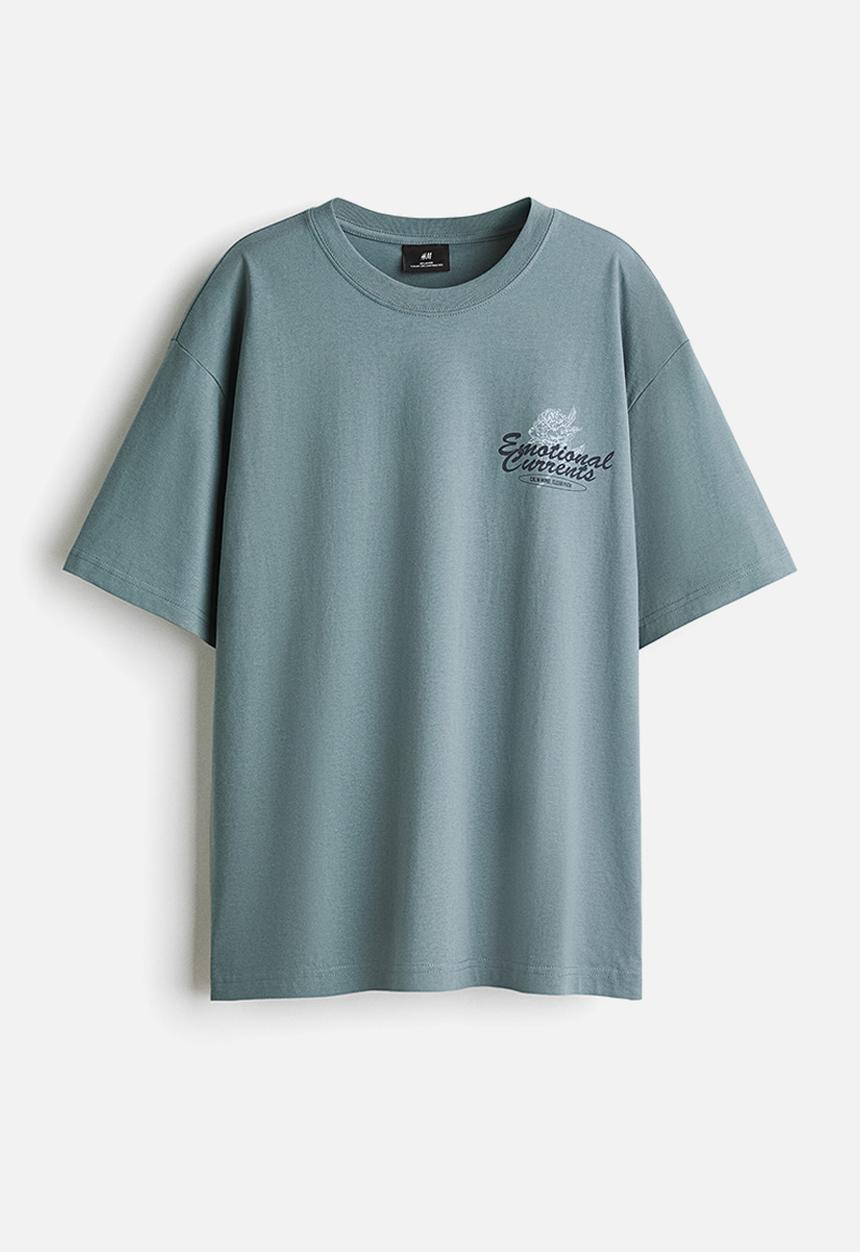 H&M - Loose fit printed t-shirt - turquoise/emotional currents