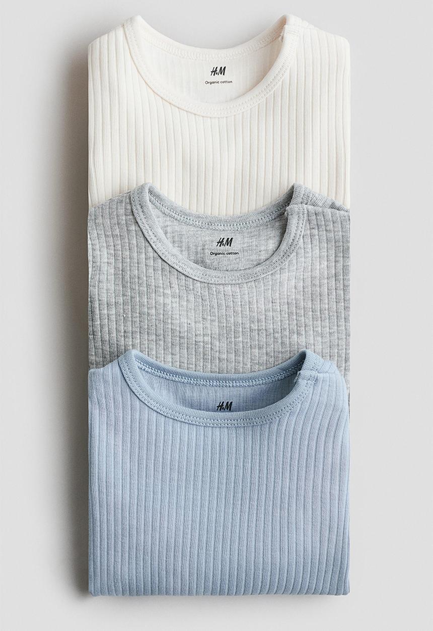 H&M - 3-Pack ribbed bodysuits - light blue/light grey