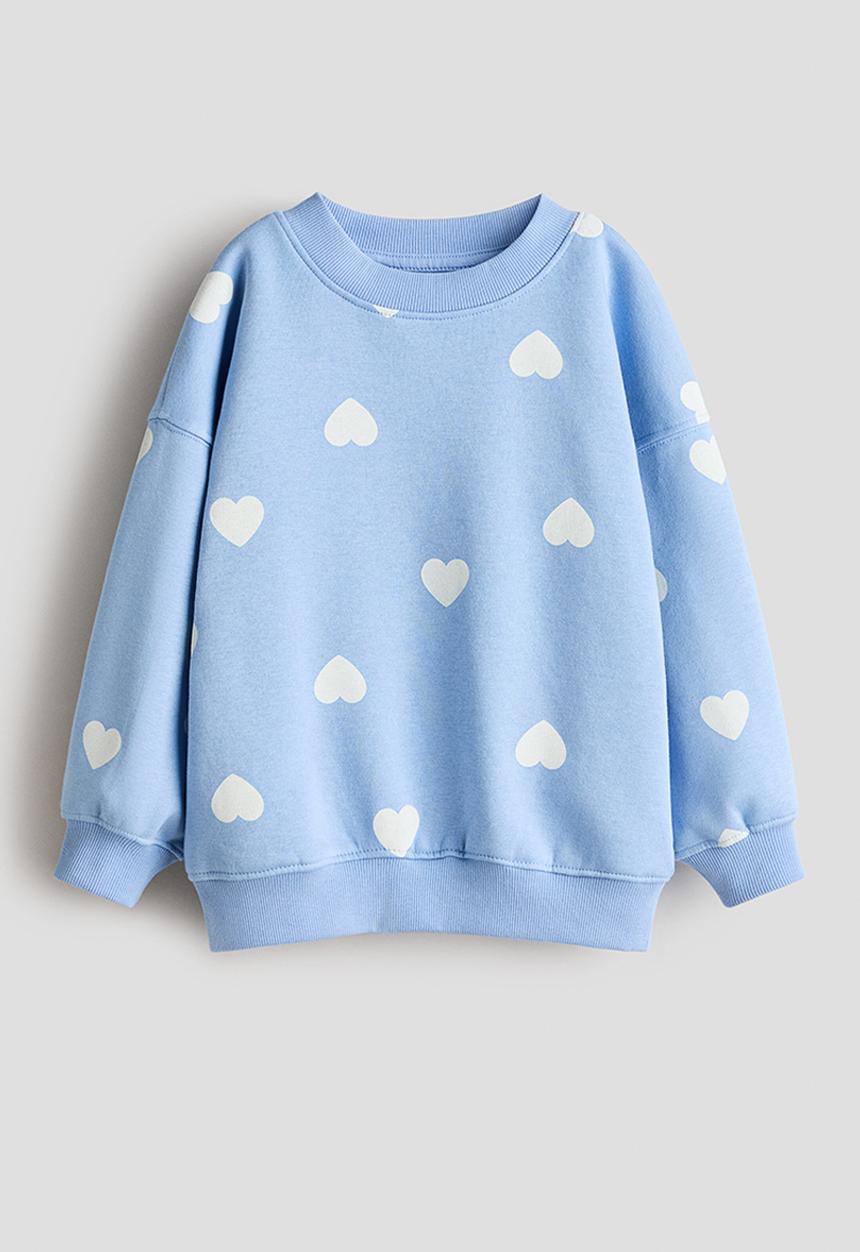 H&M - Oversized brushed-inside sweatshirt - blue/hearts
