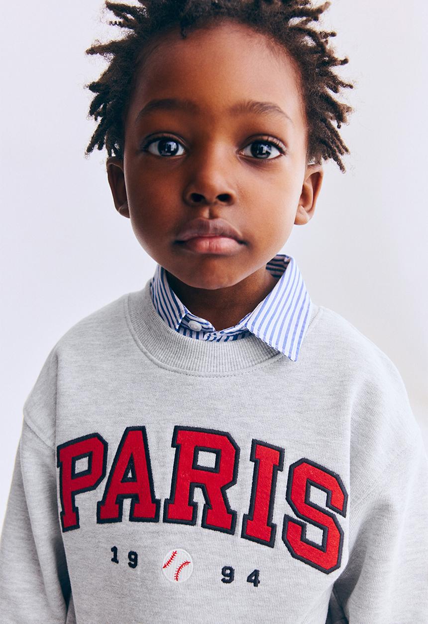 H&M - Printed crew-neck sweatshirt - light grey marl/paris
