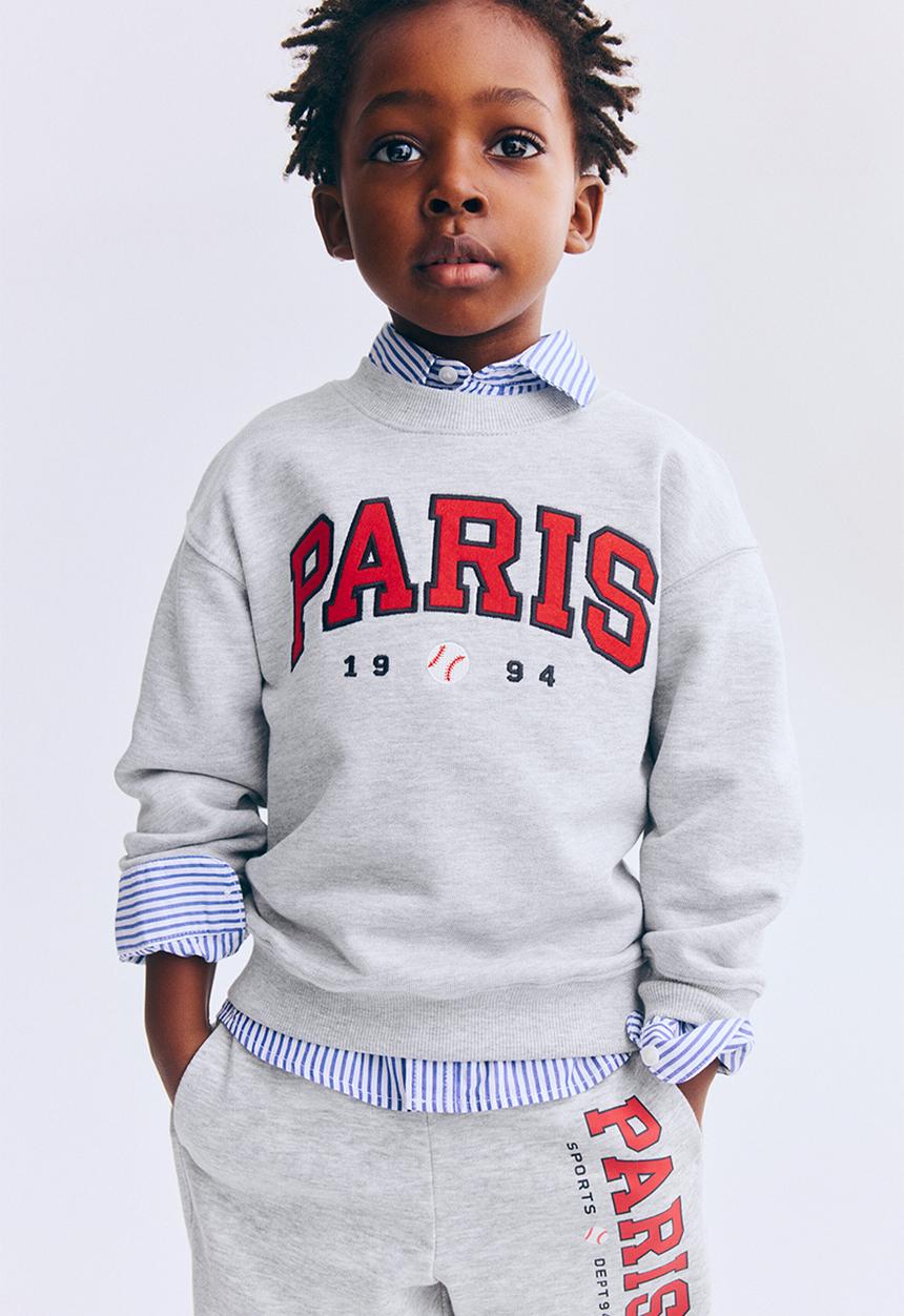 H&M - Printed crew-neck sweatshirt - light grey marl/paris