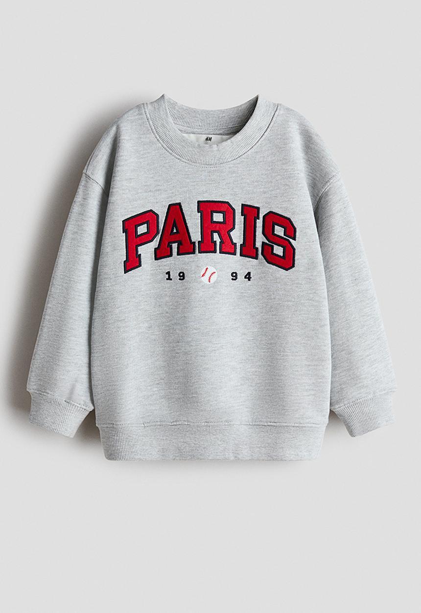 H&M - Printed crew-neck sweatshirt - light grey marl/paris