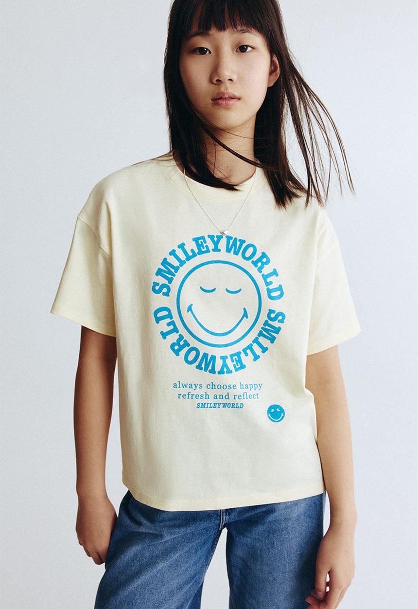 H&M - Printed cotton T-shirt - light yellow/smileyworld
