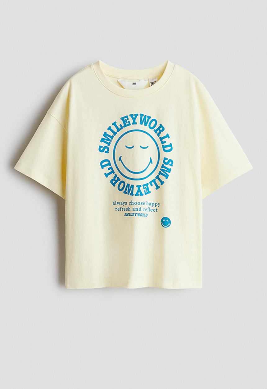 H&M - Printed cotton T-shirt - light yellow/smileyworld
