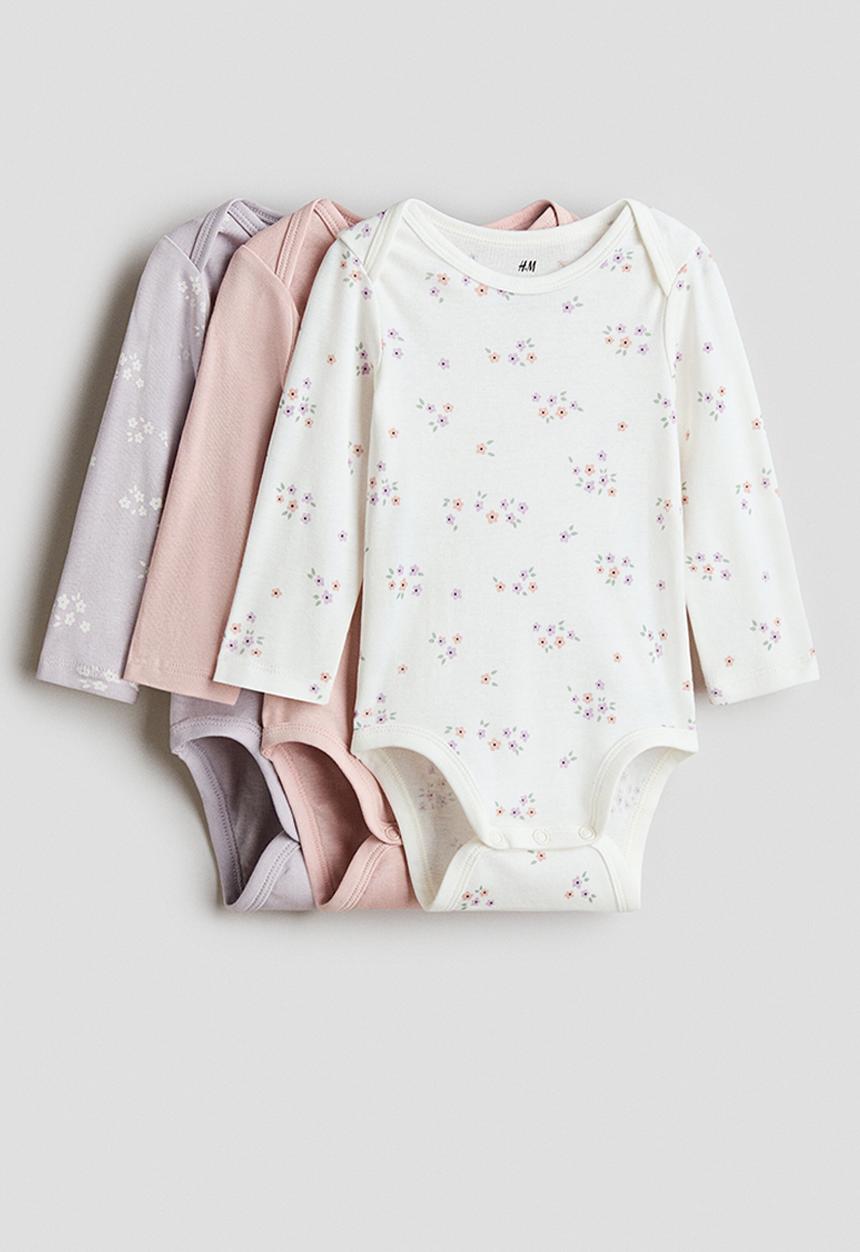 H&M - 3-Pack printed jersey bodysuits - light purple/floral
