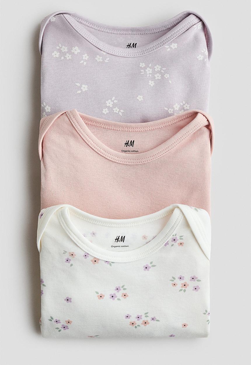 H&M - 3-Pack printed jersey bodysuits - light purple/floral