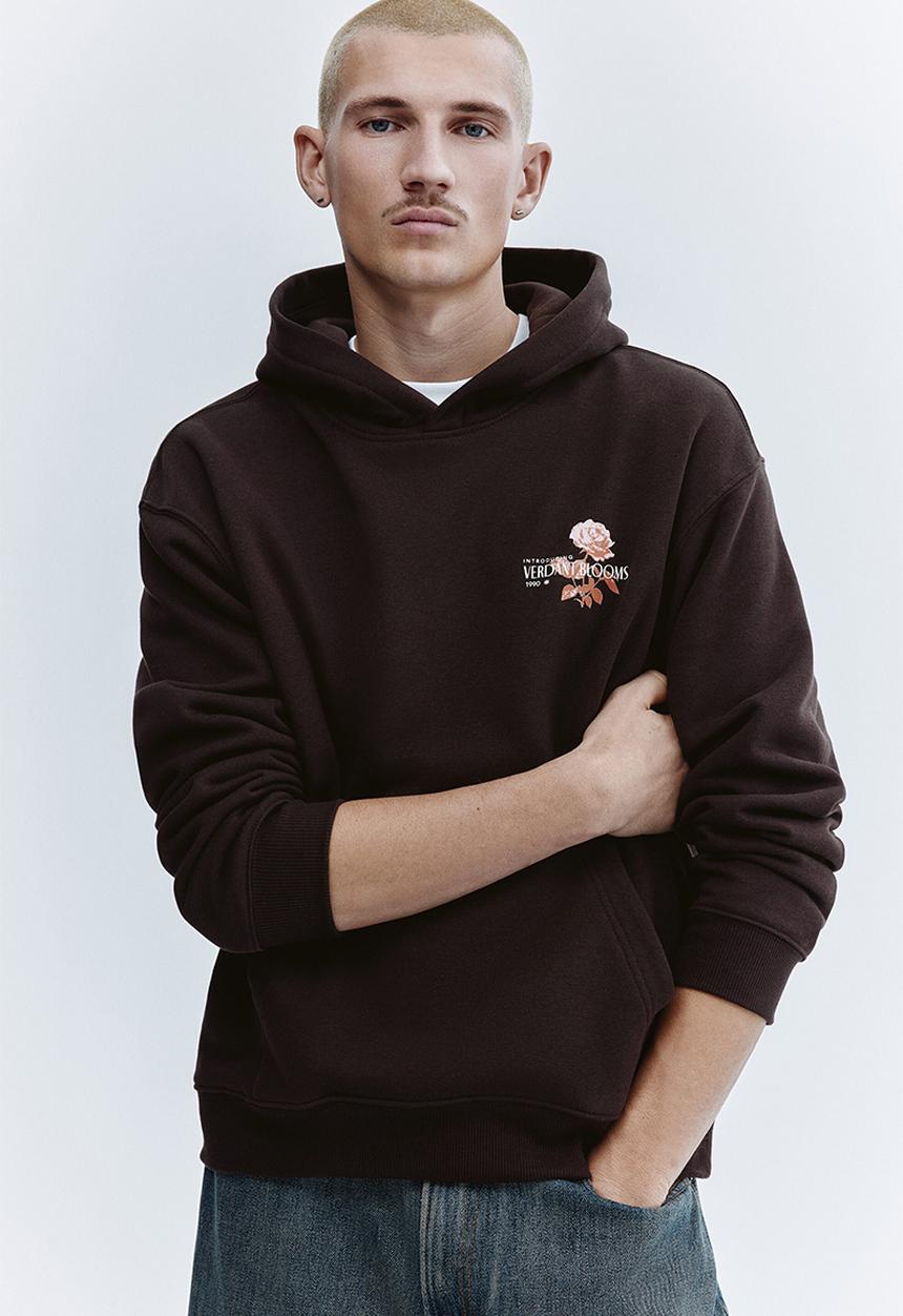 H&M - Relaxed fit printed hoodie - dark brown/verdant blooms