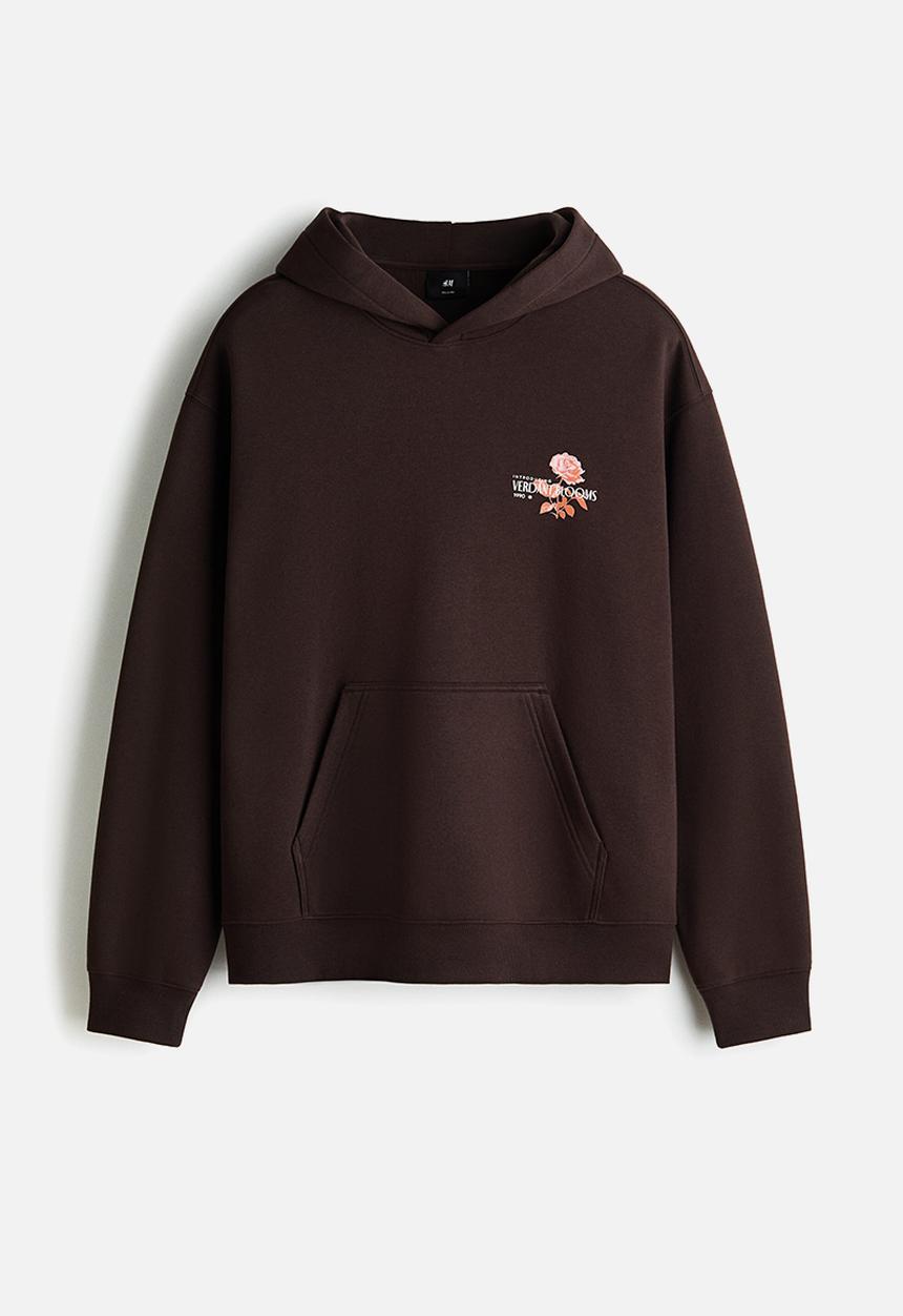 H&M - Relaxed fit printed hoodie - dark brown/verdant blooms