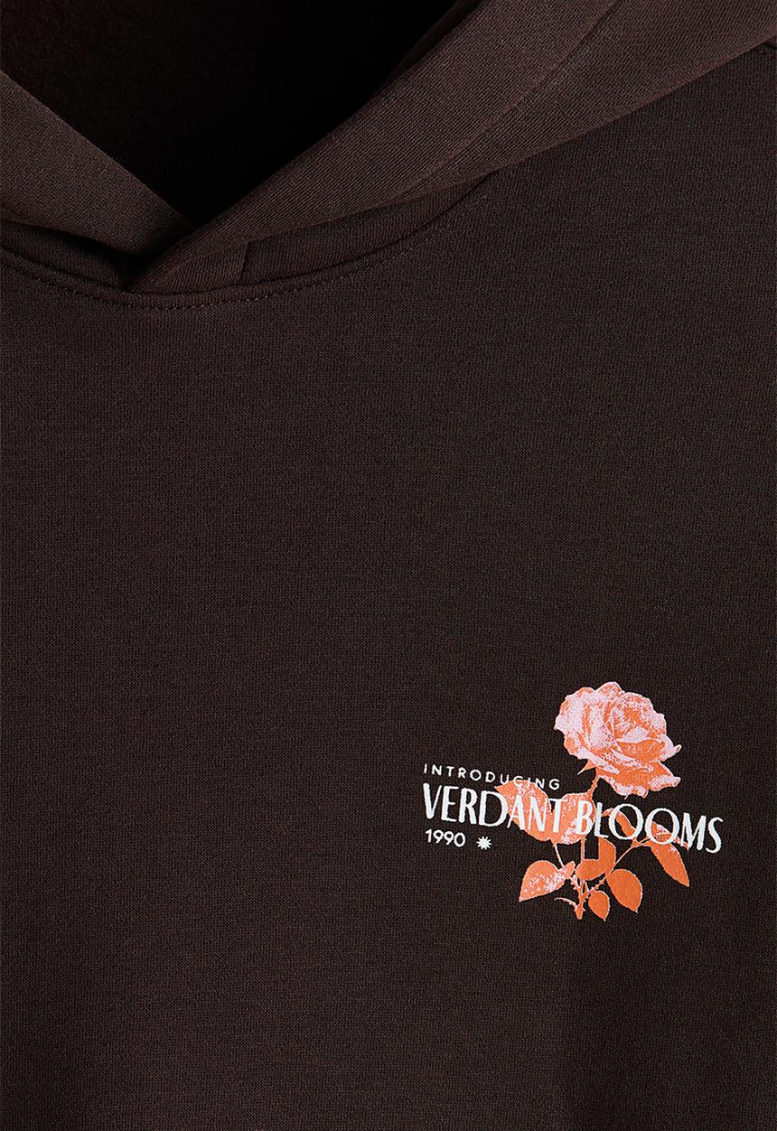 H&M - Relaxed fit printed hoodie - dark brown/verdant blooms