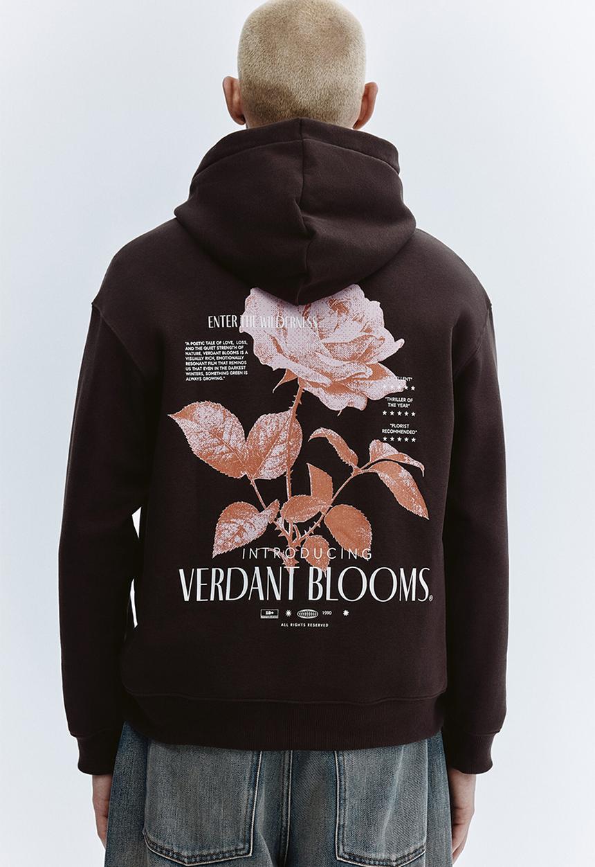 H&M - Relaxed fit printed hoodie - dark brown/verdant blooms