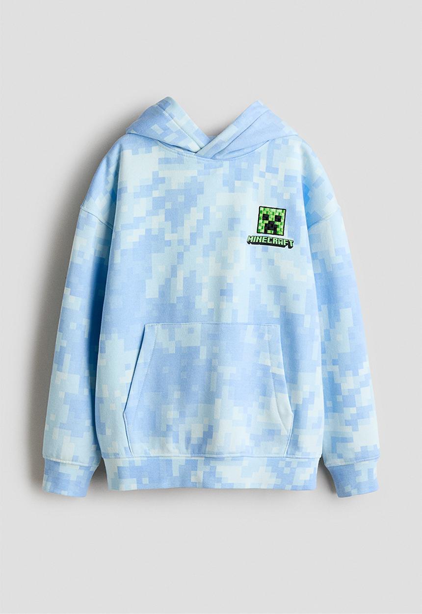 H&M - Printed hoodie - light blue/minecraft