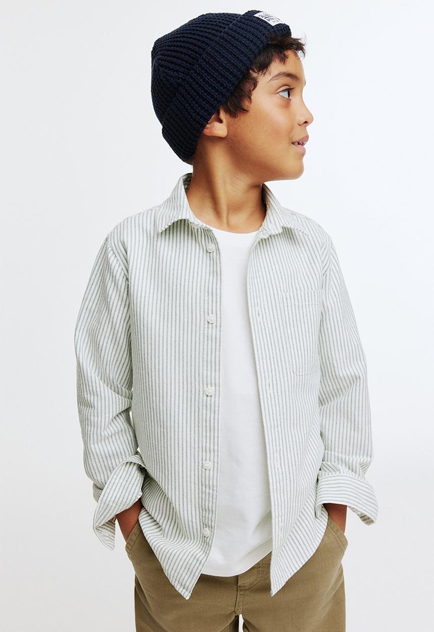 H&M - Cotton shirt - cream/green striped